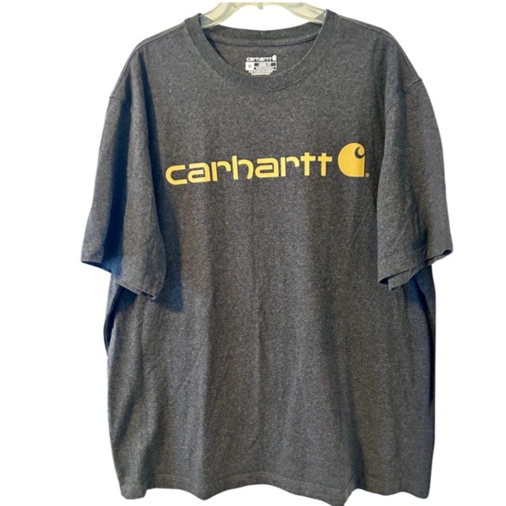 Carhartt Charcoal Short-Sleeve Logo Tee with Gold Print - Picture 2 of 5